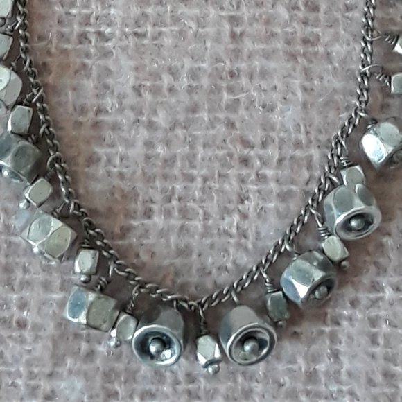 Fossil Necklace--Silver Tone Chain with Dangling Beads - Picture 3 of 5